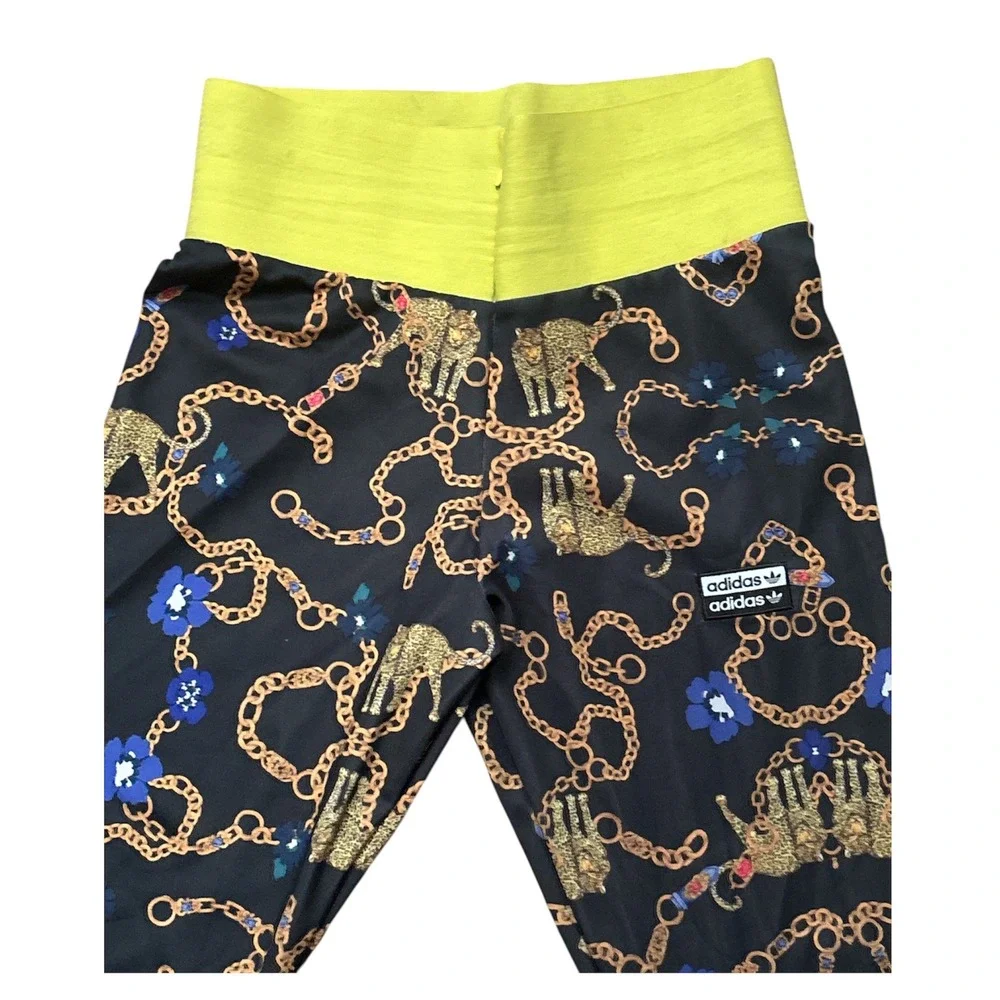 Adidas HER Studio London Leopard Chain Print Leggings Black Gold Lime Green M - Picture 2 of 5